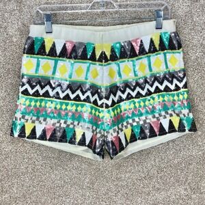 Verty Geometric Tribal Sequin Shorts Women L Multicolor High Waist Festival Boho